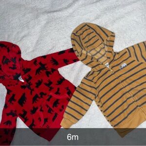 Carter's Red Dinosaur and Yellow Striped Hoodies